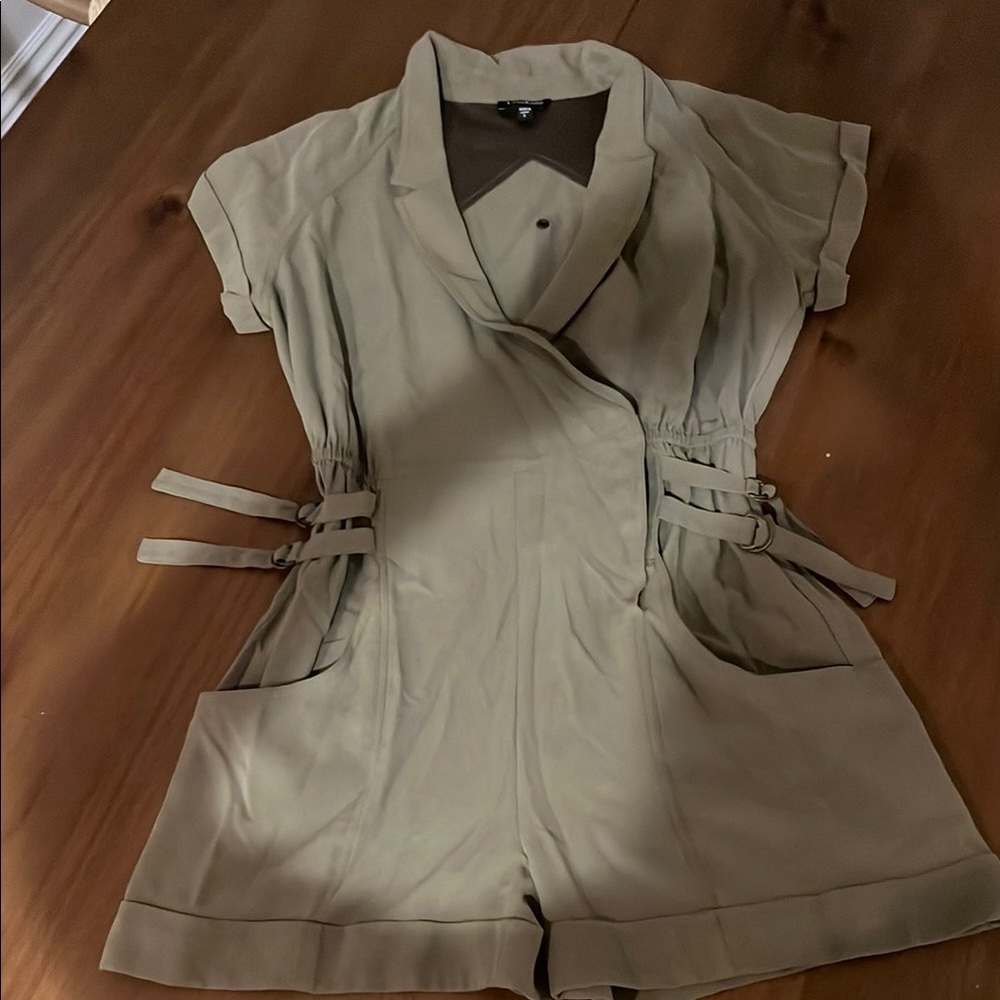 Stylish Tan Romper with Belted Sides